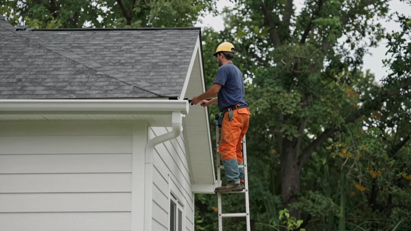 Natural daylight close view of a residential gutter and roofline