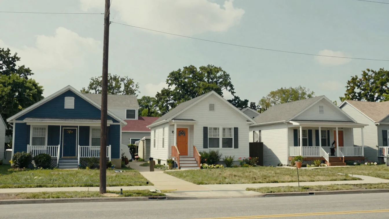 Wide daylight view of everyday residential streets and homes in L
